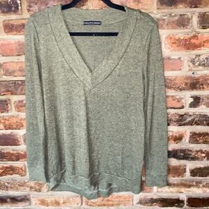 Harlowe & Graham Olive Green V-Neck Lightweight Knit Sweater Women's Size PM